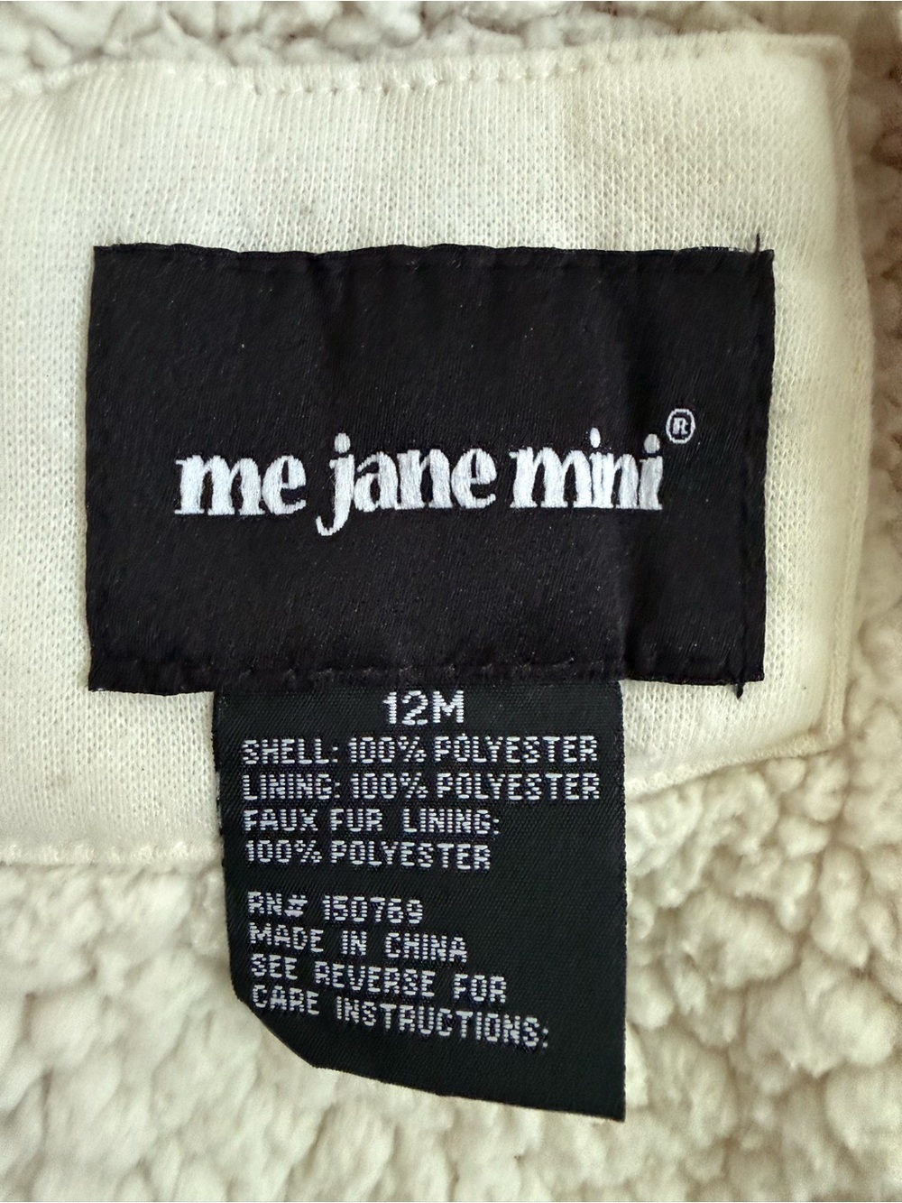 Me Jane Mini Bunny Ear Coat 12M White Sherpa Lined Hooded Jacket Toddler - Picture 4 of 4